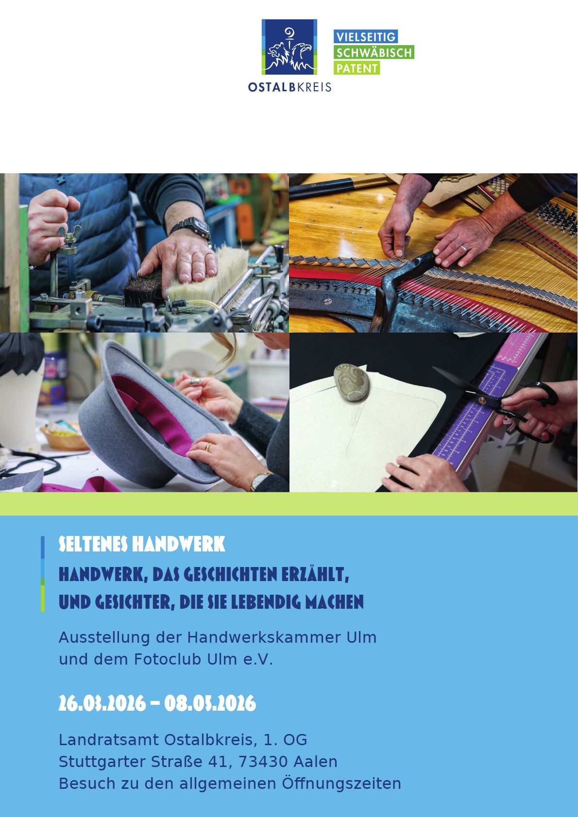 Plakat als Beitragsbild zur Ausstellung seltener Handwerksberufe im LRA Aalen.