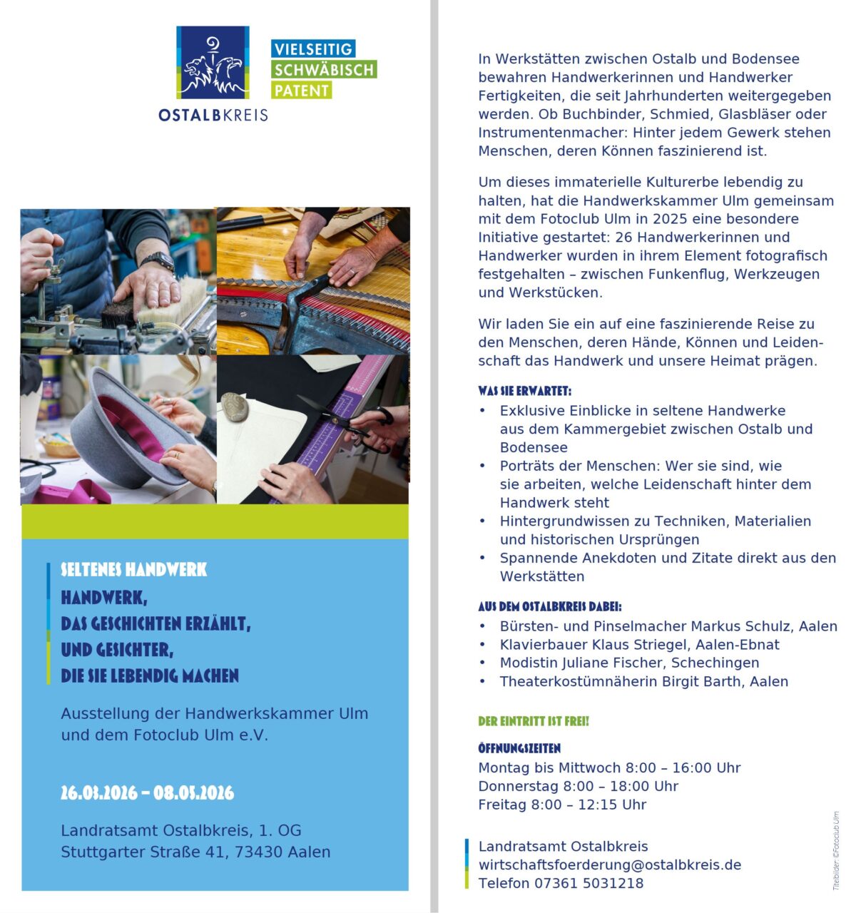 Flyer zur Ausstellung seltener Handwerksberufe im Landratsamt Ostalbkreis Aalen